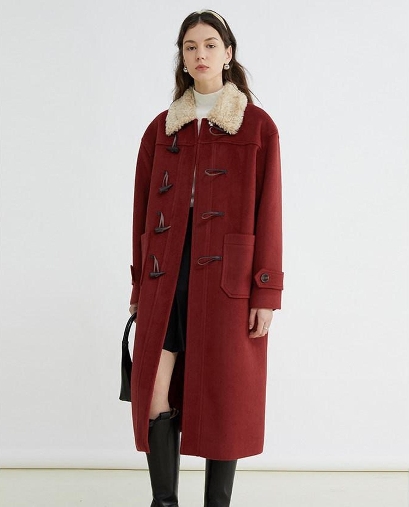 fano Thick Minimalist Commuter Straight Long Stand Collar Toggle Women Wool Coats