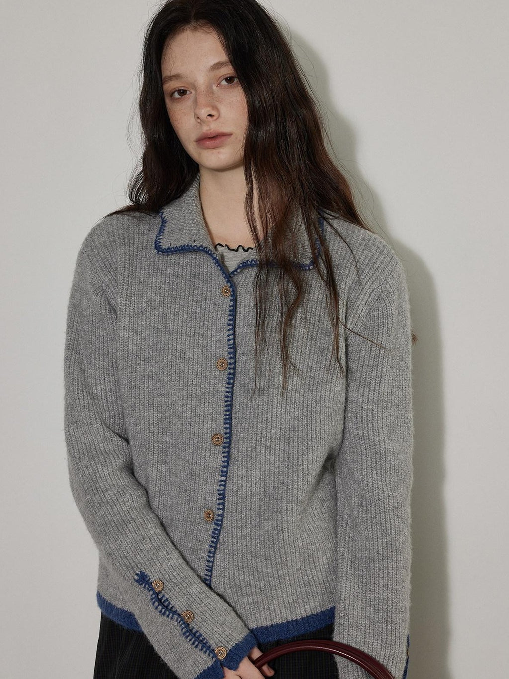 Lofi choose Lace Trim Contrast Edge Turn Down Collar Hand Crochet Office Knit Cardigans