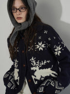 Lofi choose Cozy Soft Knit Office Relaxed Colorblock Women Navy Button Cardigans