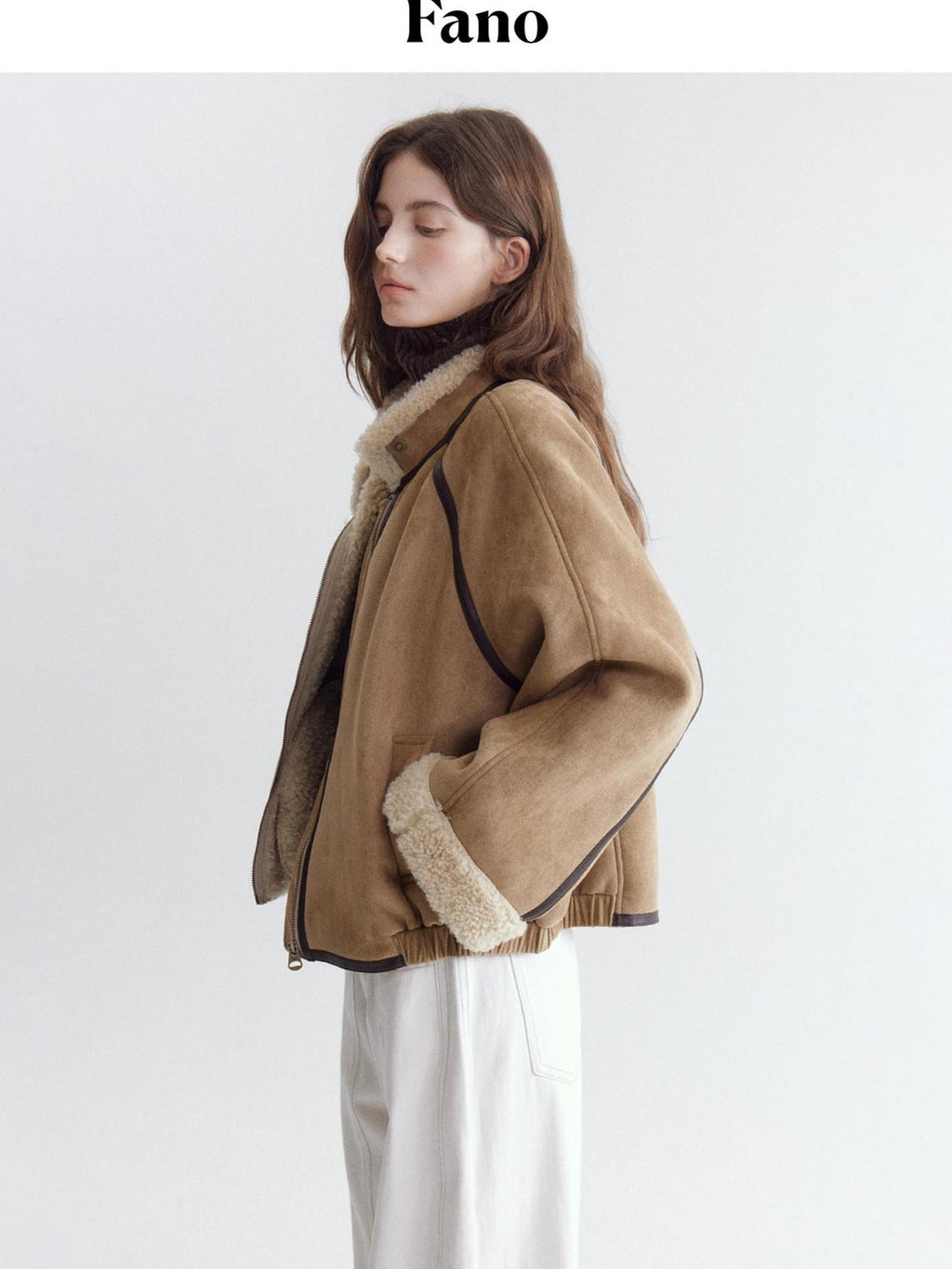 fano Comfortable Colorblock Stand Collar Zip Loose Fit Youth Camel Cropped Jackets