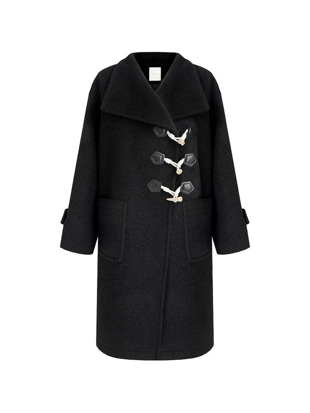 unspoken Warm Thick Long Single Breasted Black Loose Fit Minimalist Office Wool Coats