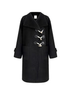 unspoken Warm Thick Long Single Breasted Black Loose Fit Minimalist Office Wool Coats