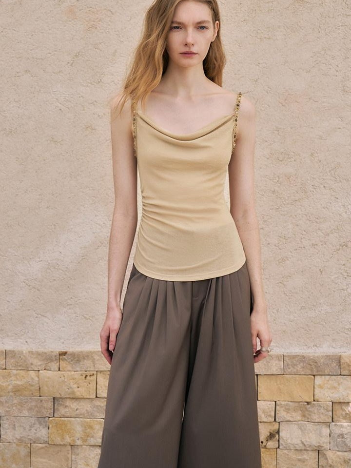 someonesometimes Pleated Zipper Slim Fit Chic Minimalist Women Recycled Fabric Camisoles