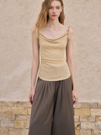 someonesometimes Pleated Zipper Slim Fit Chic Minimalist Women Recycled Fabric Camisoles