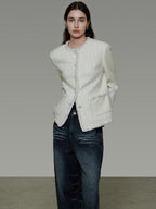 unspoken Wool Blend Minimal Commuter Relaxed Fit 3D Tailored Cropped Jackets