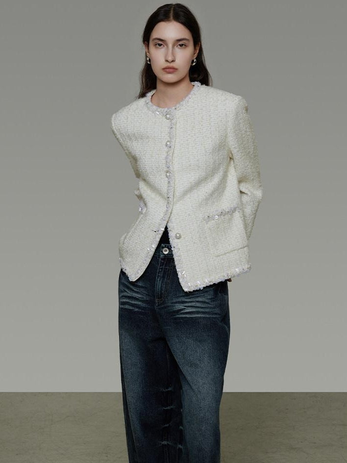 unspoken Wool Blend Minimal Commuter Relaxed Fit 3D Tailored Cropped Jackets