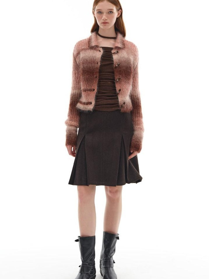 someone sometimes Soft Mohair Blend Lapel Collar Button Front Women Pink Brown Gradient Cardigans