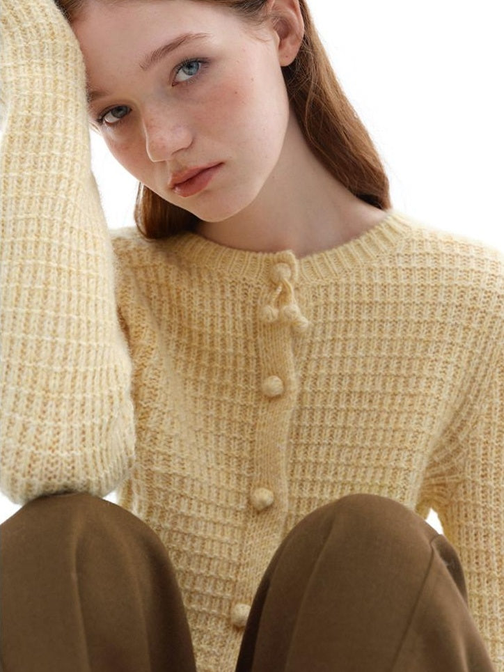 someonesometimes Soft Alpaca Blend Commuter Artsy Crew Neck Button Long Sleeve Cream Cardigans