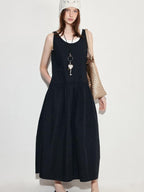 fano Black Cotton Blend A Line Sleeveless Round Neck Natural Waist Women Maxi Dresses