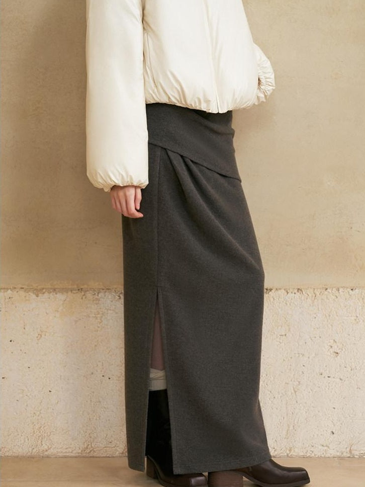 someone sometimes Versatile Lined Knit Slit Straight H Line Mid Waist Women Casual Maxi Skirts