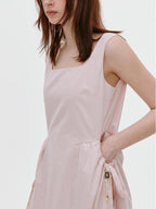 fano Tencel Lyocell Aline Sleeveless Square Neck Korean Commuter Midi Dresses