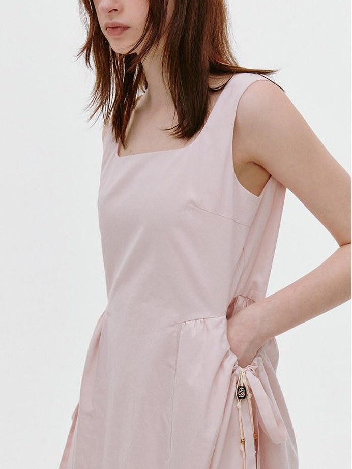 fano Tencel Lyocell Aline Sleeveless Square Neck Korean Commuter Midi Dresses