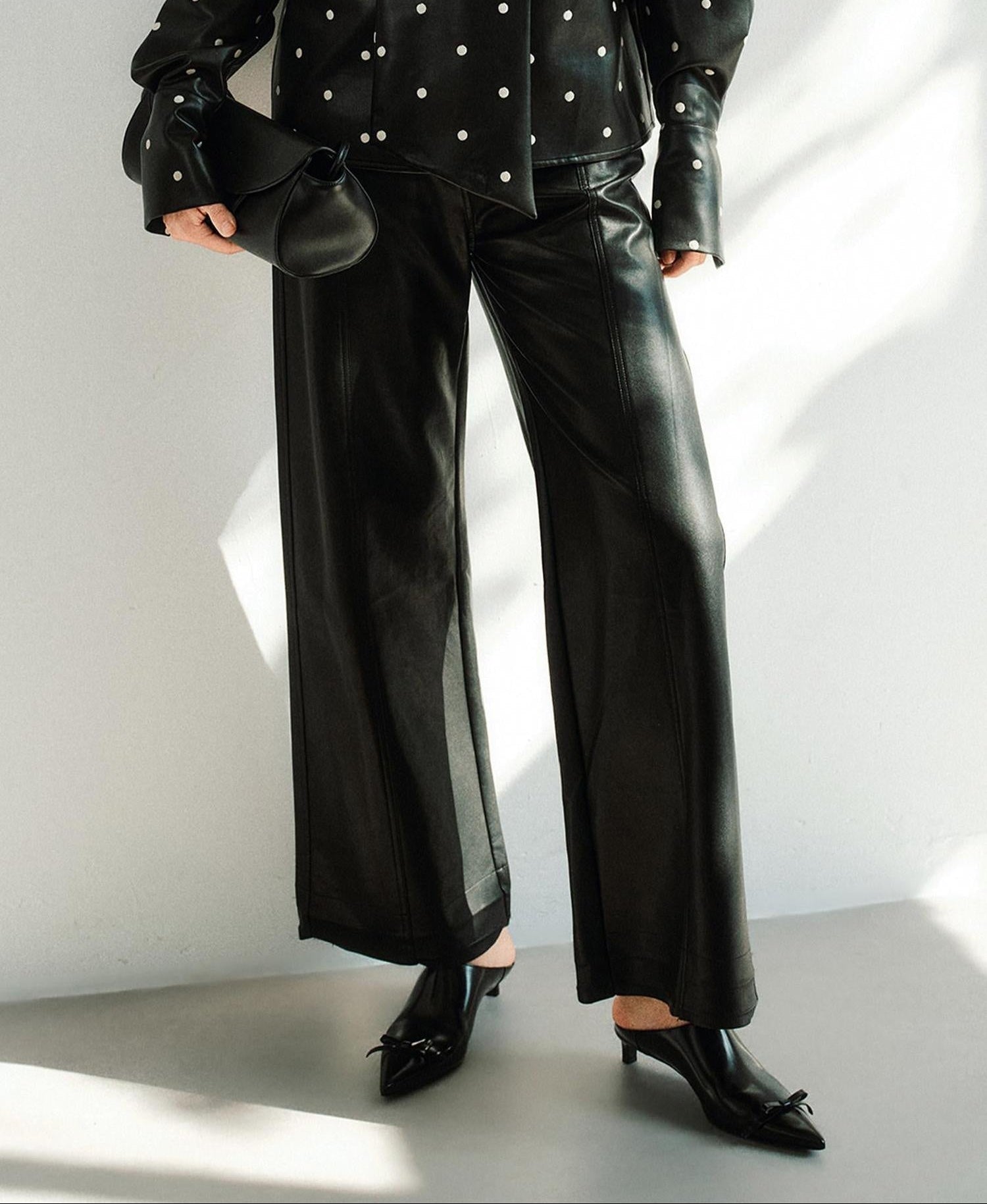audreyyang Premium High Waist Viscose Zipper Light Luxury Women Black Straight Pants