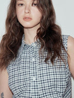 fano 100% Cotton Plaid Slim Fit Button Front Commuter Women Off Shoulder Crop Tops