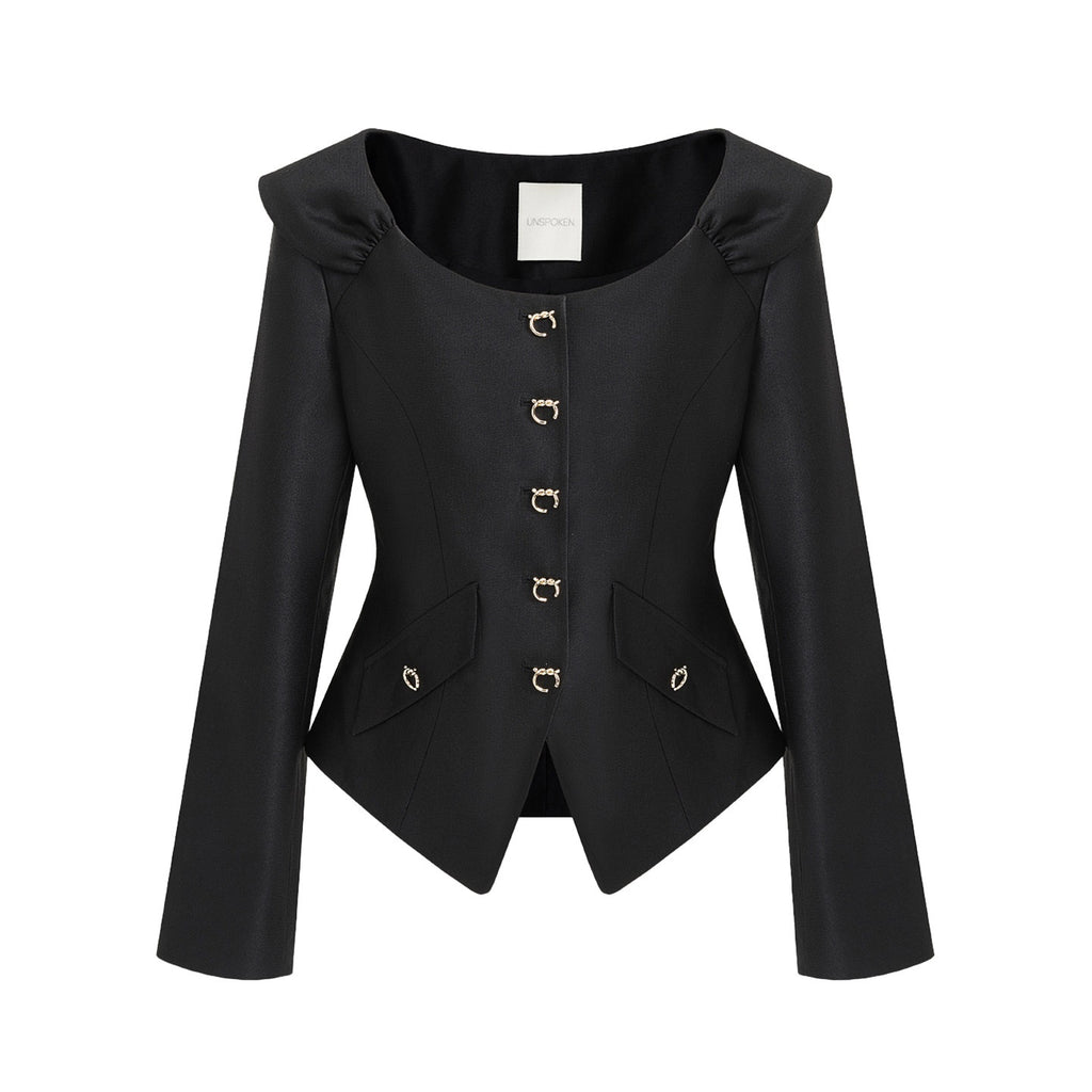 unspoken_Slim_Long_Sleeve_Square_Neck_Button_Crop_Top_High_Waist_Black_Top_&_Skirt_Sets_MISSTT