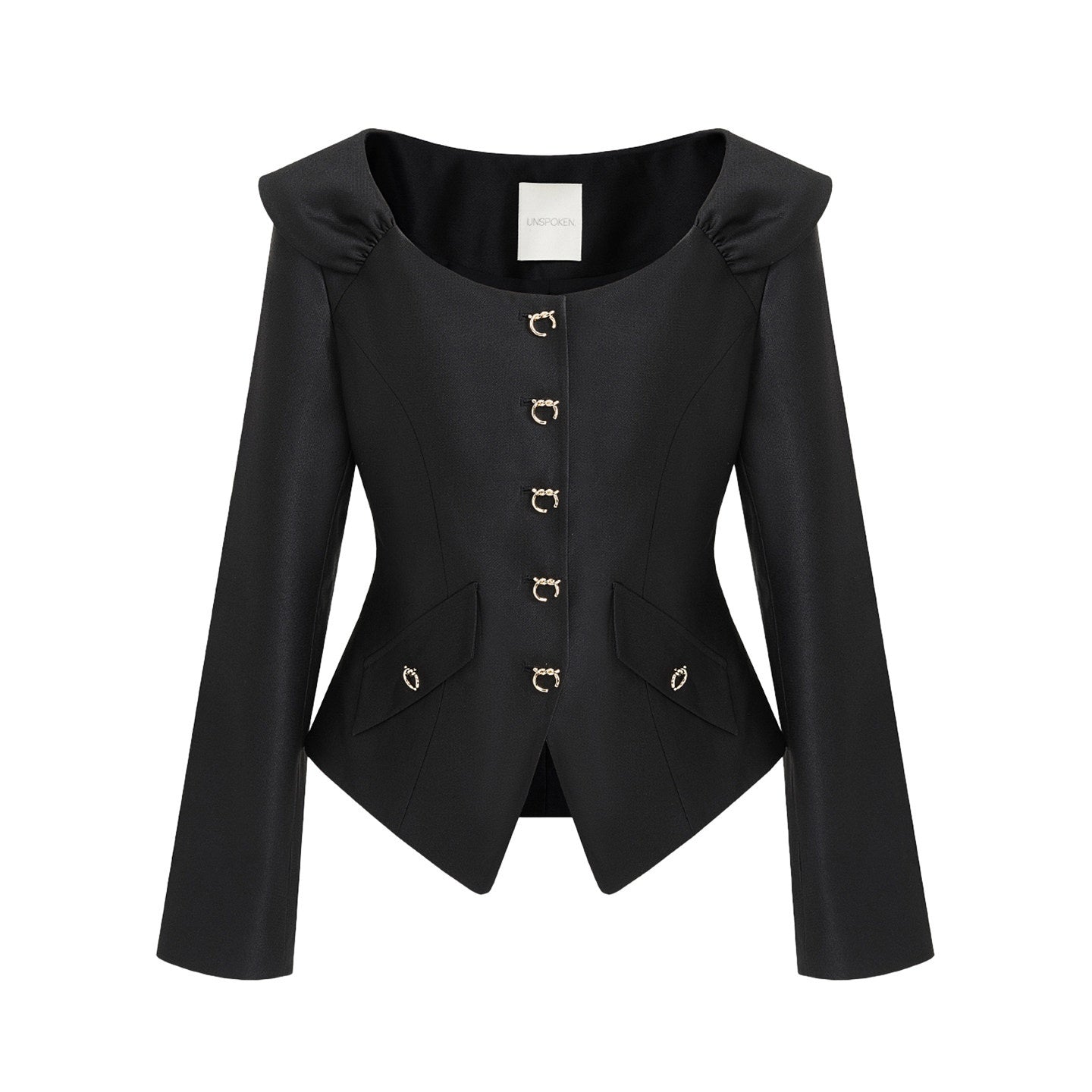 unspoken_Slim_Long_Sleeve_Square_Neck_Button_Crop_Top_High_Waist_Black_Top_&_Skirt_Sets_MISSTT
