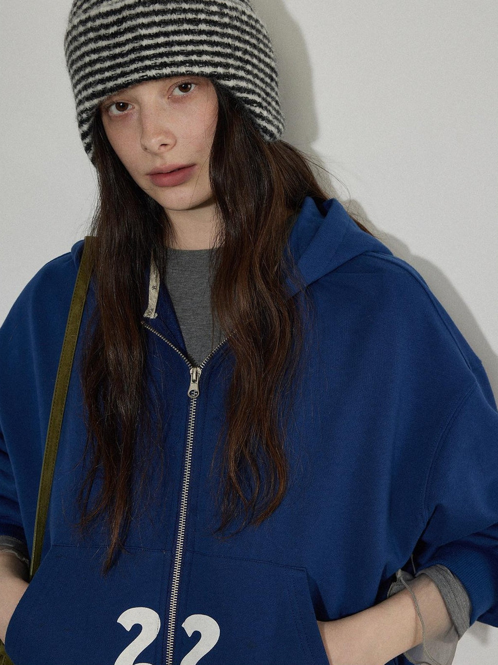 Lofi choose Hooded Zip Front Relaxed Fit Office Women Deep Purple Blue Cropped Jackets