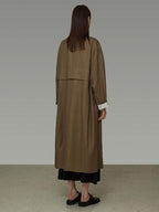 unspoken Minimalist Commuter Loose Long Single Breasted Women Olive Brown Trench Coats