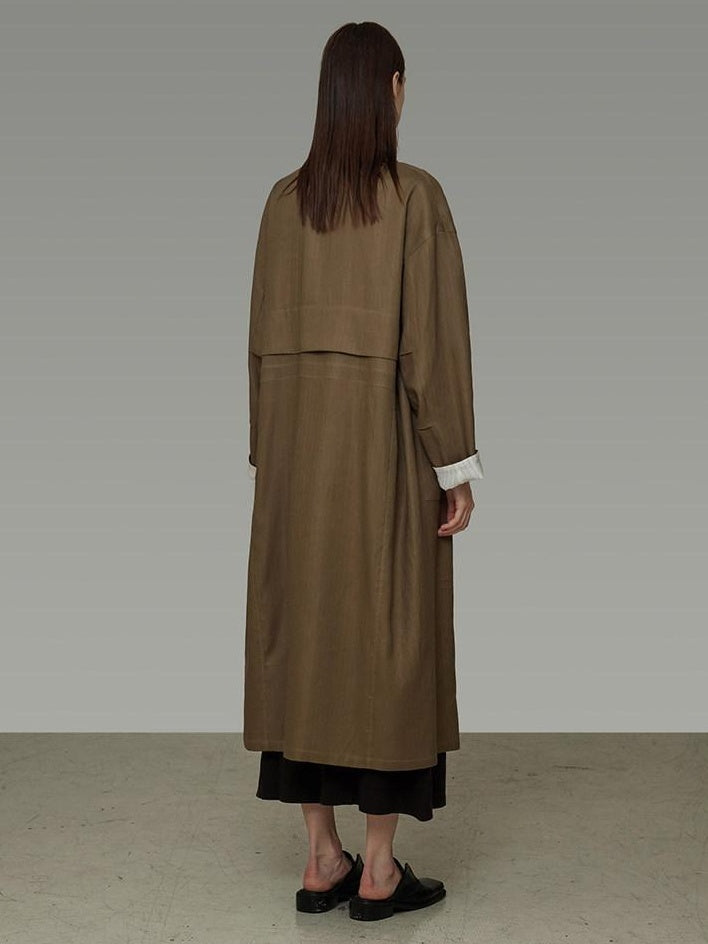 unspoken Minimalist Commuter Loose Long Single Breasted Women Olive Brown Trench Coats