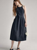 High Waist Sleeveless Minimalist Office A Line Cotton Blend Maxi Dresses
