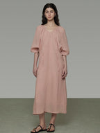 unspoken Breathable Linen Lyocell Blend Minimal A Line V-neck Pleated Women Maxi Dresses