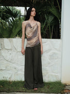 someonesometimes Original Asymmetric Patchwork Striped Slim Curve Khaki Brown For Women Vest