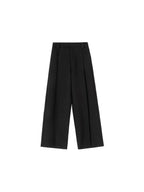 ikyou High Waist Straight Zipper Cotton Blend Commuter Black Wide Leg Pants