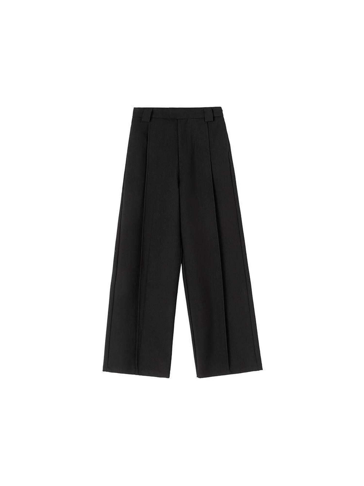 ikyou High Waist Straight Zipper Cotton Blend Commuter Black Wide Leg Pants