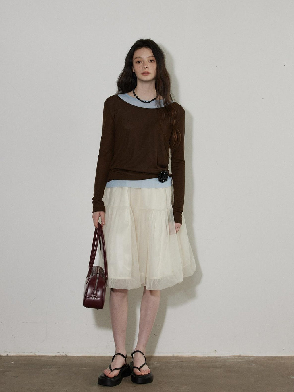 Lofi choose High Waist Bubble Skirt Relaxed Fit Office Custom Dyed Almond Gray Midi Skirts