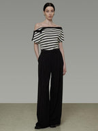 unspoken Soft Cotton Knit Striped Loose Minimalist Women Bardot Off Shoulder Crop Tops