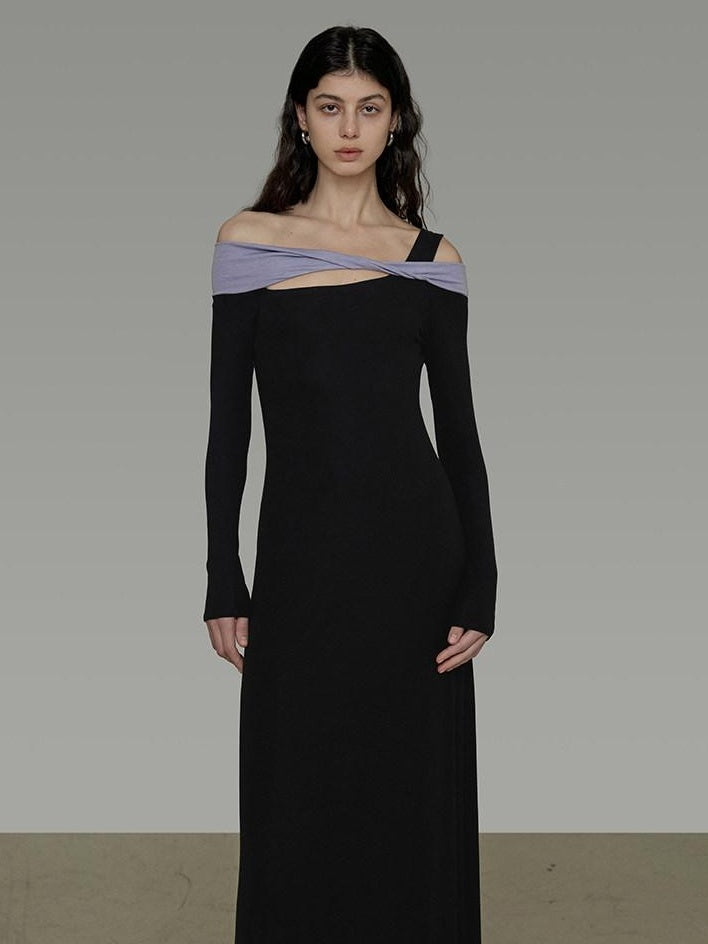 unspoken Tencel High Waist Asymmetrical Off Shoulder A Line Knit Women Maxi Dresses