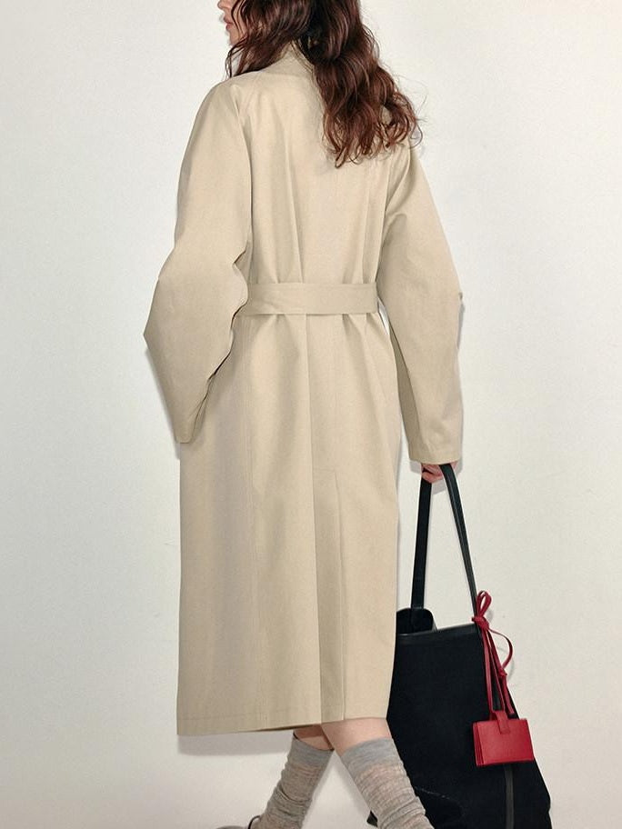 fano Lyocell Cotton Long Relaxed Korean Casual Single Breasted Beige Trench Coats