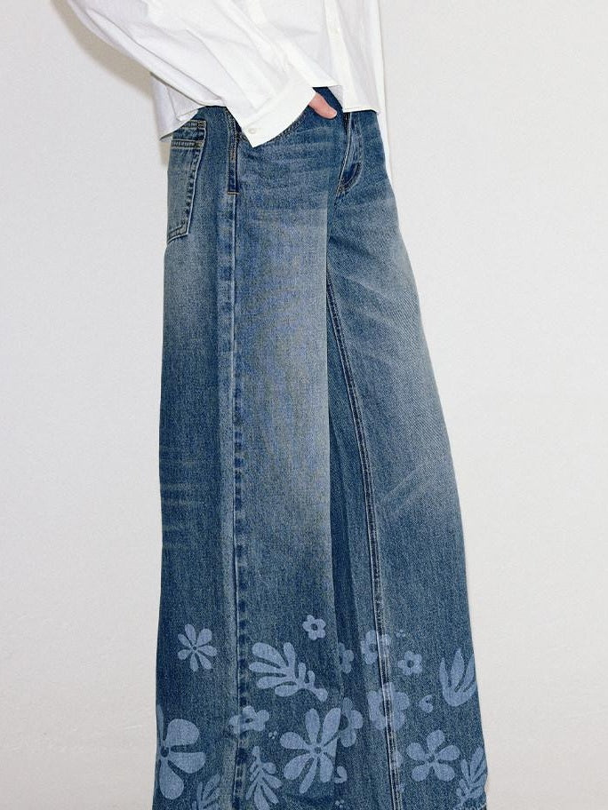 fano Natural Waist Indigo Dyed Loose Fit Women Casual Blue Denim Wide Leg Jeans