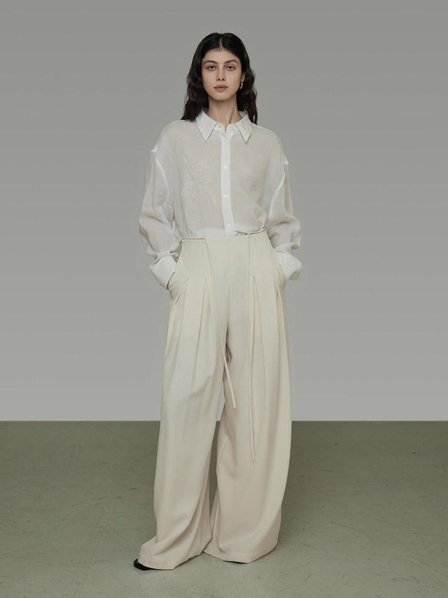 unspoken Breathable Embroidered Loose Polo Women Ramie Lyocell White Button Shirts