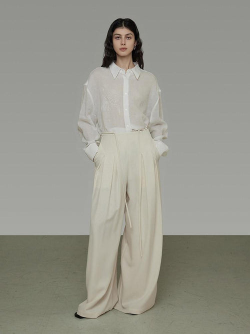 unspoken Breathable Embroidered Loose Polo Women Ramie Lyocell White Button Shirts