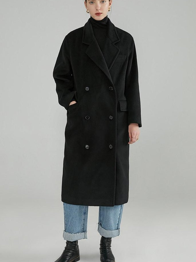 fano Minimal Commuter Double Breasted Straight Midlength Blazer Women Long Coats