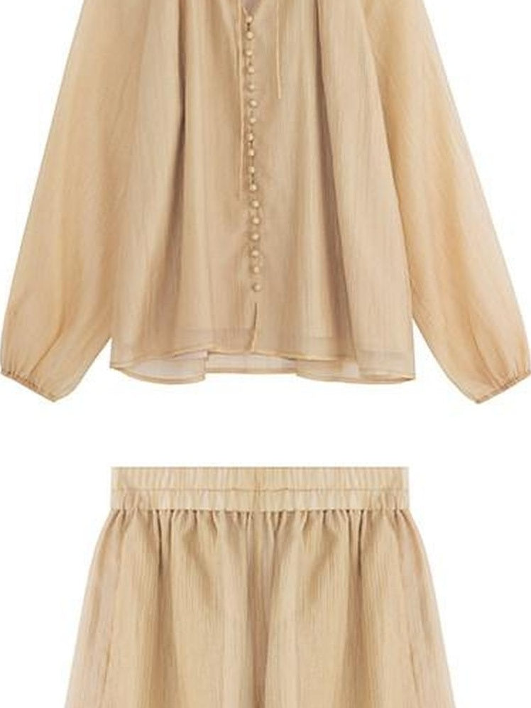 fano Soft Tencel V-neck Long Sleeve Pullover Casual Two Piece Women Blouses