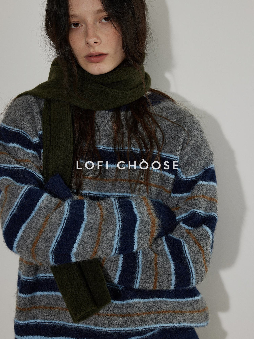 Lofi choose Wool Blend Relaxed Striped Crewneck Pullover Commuter Office Women Tops Sweaters