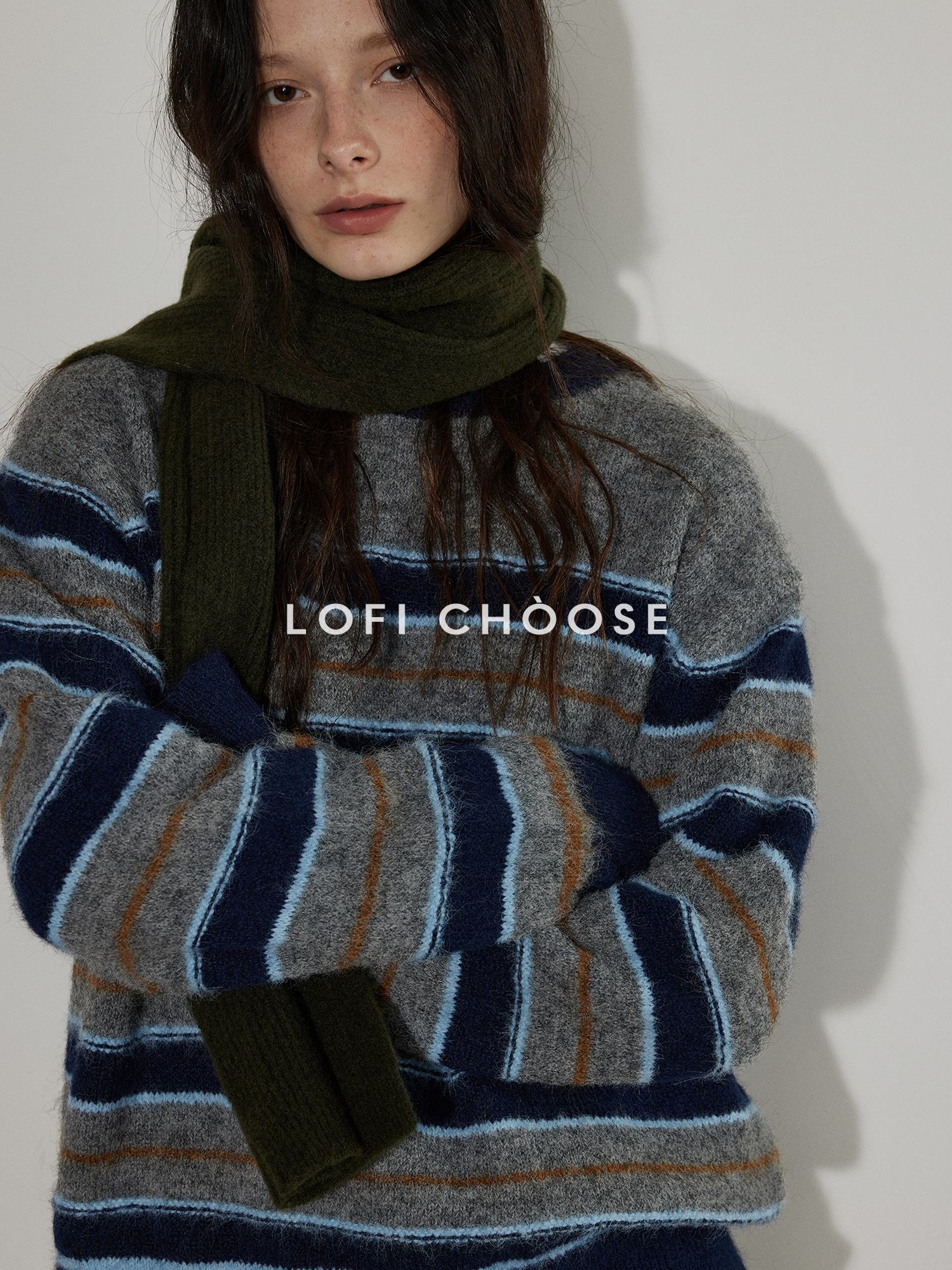 Lofi choose Wool Blend Relaxed Striped Crewneck Pullover Commuter Office Women Tops Sweaters