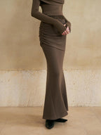 someonesometimes Flattering Mermaid Slim Fit Mid Rise Mocha Brown Knit Viscose Women Maxi Skirts