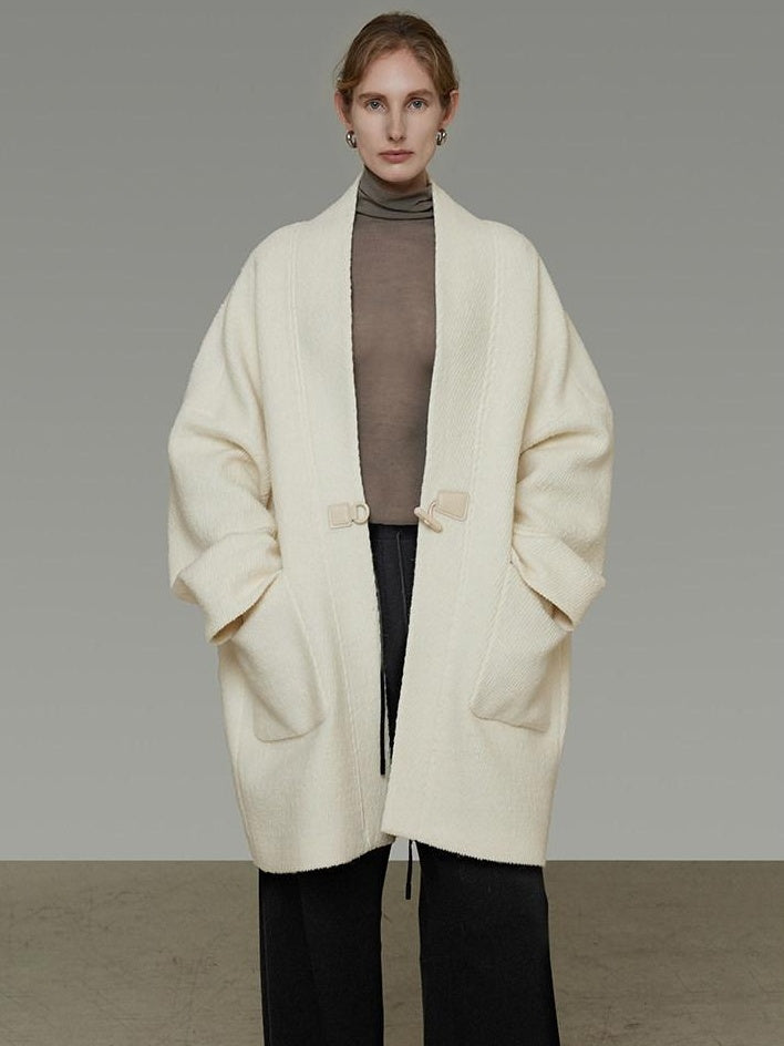 unspoken Minimal 3D Tailored Oversized Single Button Workwear White Mid Length Long Coats