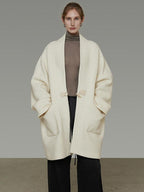 unspoken Minimal 3D Tailored Oversized Single Button Workwear White Mid Length Long Coats