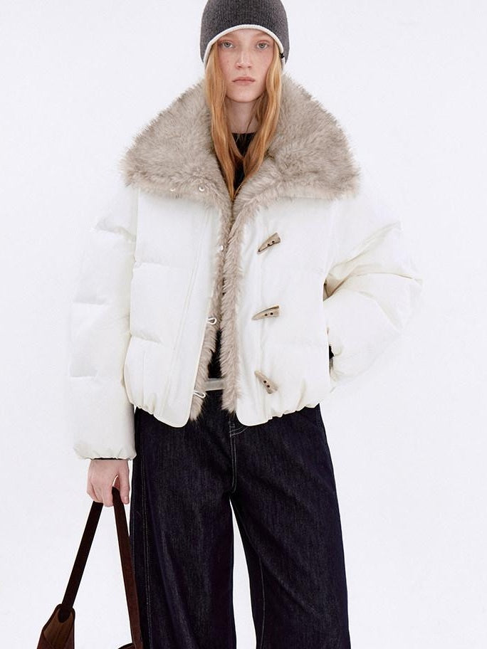 fano Warm 90% White Duck Down Casual Loose High Waist Lapel Collar Women Down Jackets