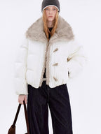fano Warm 90% White Duck Down Casual Loose High Waist Lapel Collar Women Down Jackets