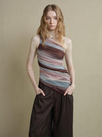 someonesometimes Breathable Tie Dye Stripe Print Slim Fit Versatile Women Off Shoulder Crop Tops