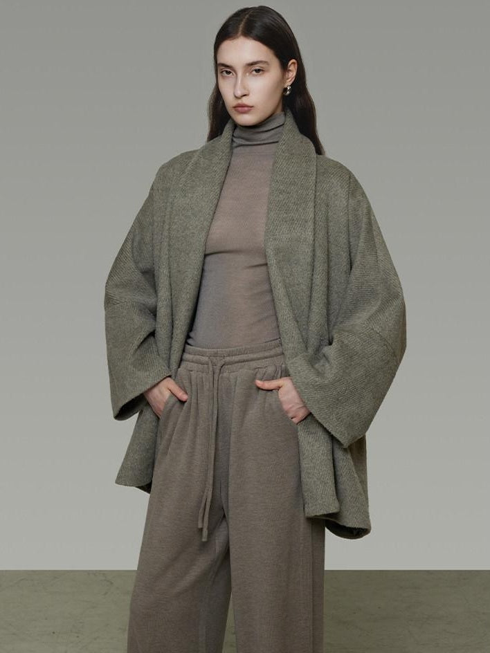 unspoken Soft Wool Blend Tailored Cut Minimal Commuter Loose Fit Tobacco Green Wool Coats