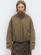 someonesometimes Lyocell Cotton Blend Relaxed Stand Collar Zip Women Beechwood Green Short Coat