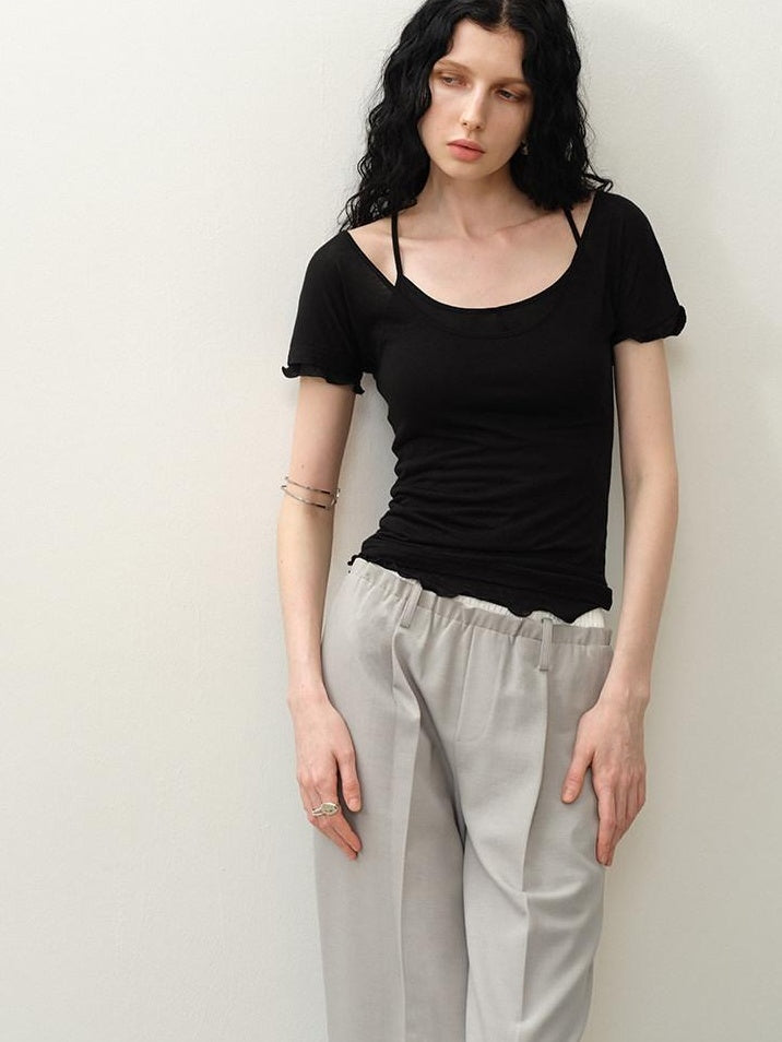 someonesometimes Soft Tencel Lyocell Blend U Neck Two Piece Casual Short Sleeve T-Shirts