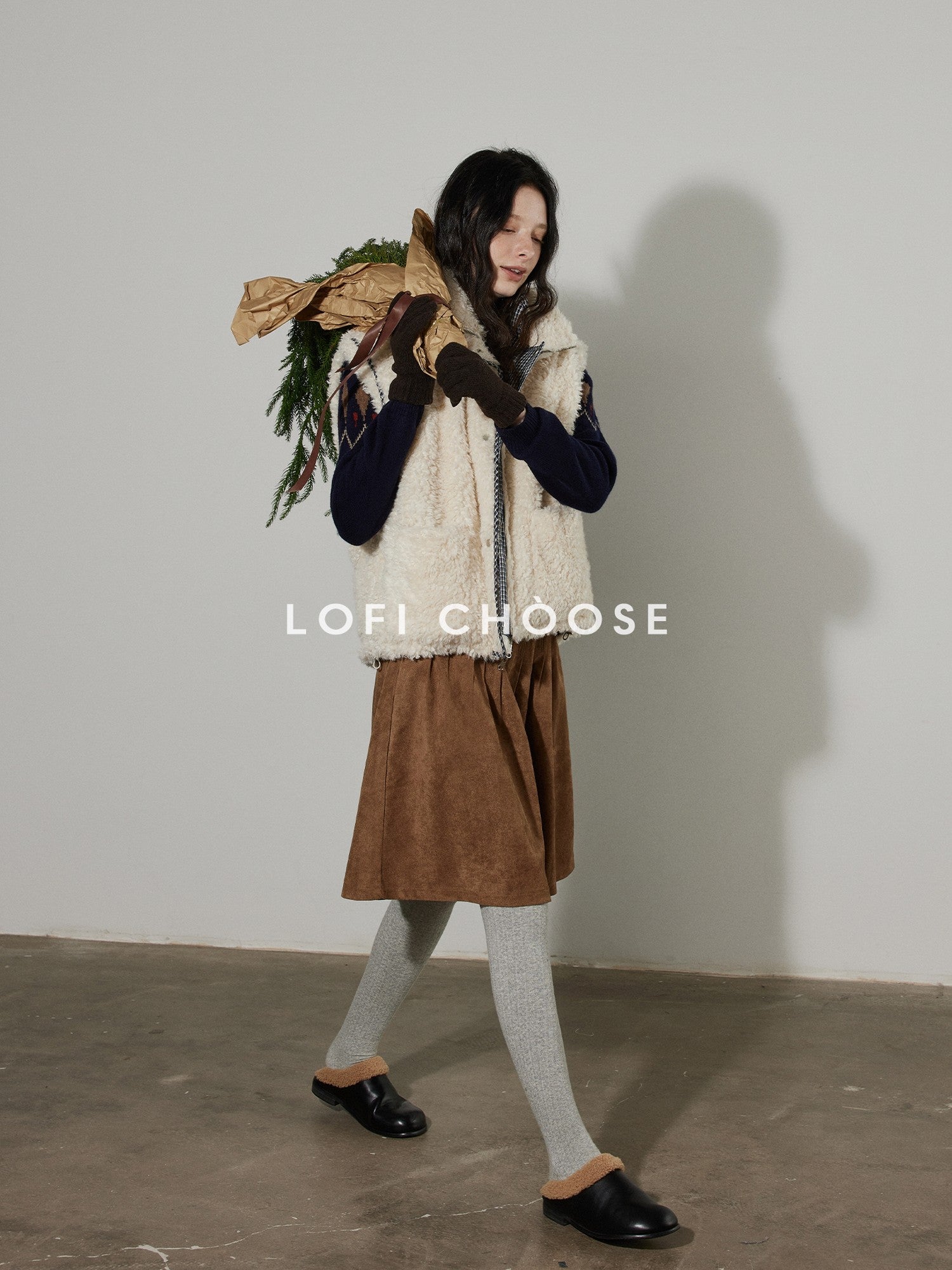 Lofi choose Warm Thick White Duck Down Loose Commuter Lapel Collar Zipper Blue Vests