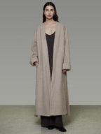 unspoken Cozy Sheepswool Belted Loose Fit Minimal Office V-neck Mid Length Wool Coats